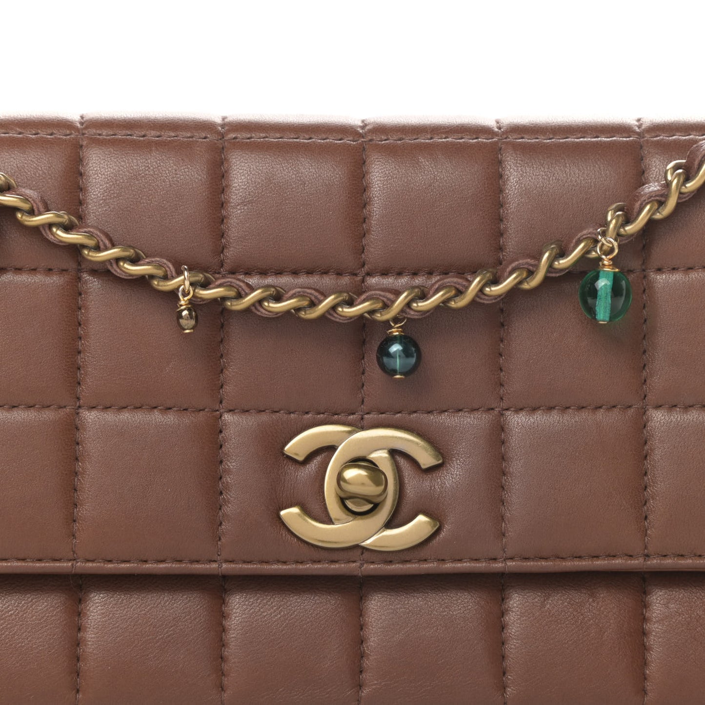 Lambskin East West Chocolate Bar Flap Brown