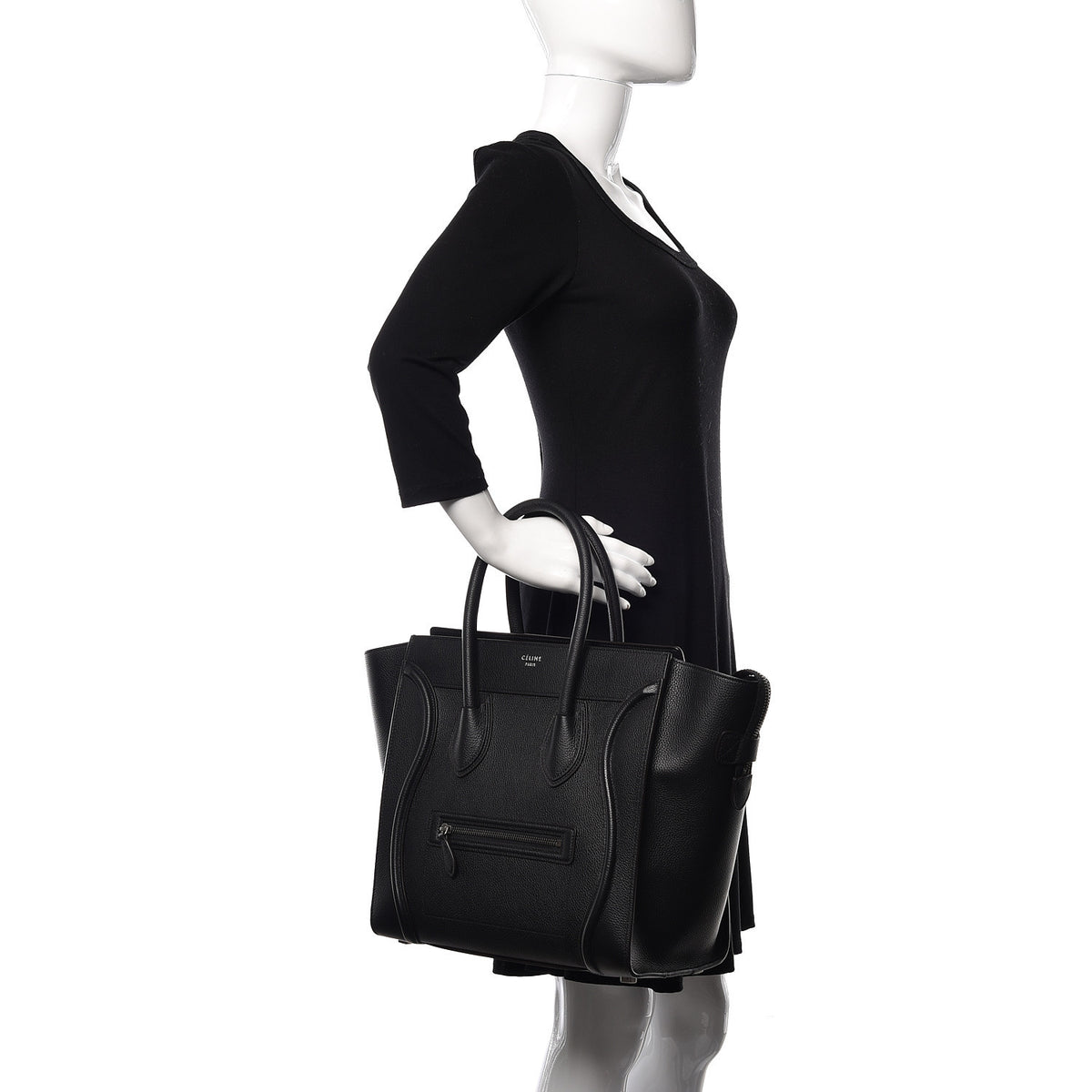 Celine Drummed Calfskin Mini Luggage Black 2 of 13