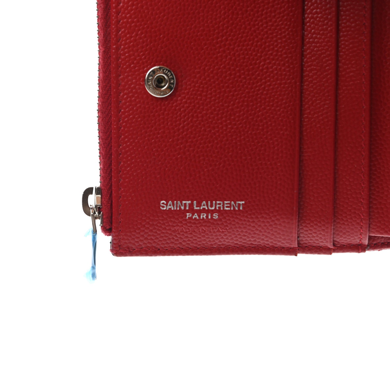 Saint Laurent Grain De Poudre Matelasse Chevron Monogram Zipped Card Case Rouge Eros 6 of 10