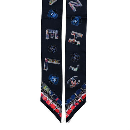 Chanel Silk Twill Slim Bandeau Scarf Navy Multicolor 2 of 4