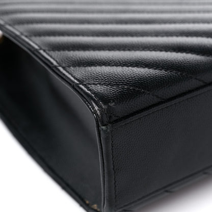 Saint Laurent Grain De Poudre Matelasse Chevron Large Monogram Satchel Black 9 of 21