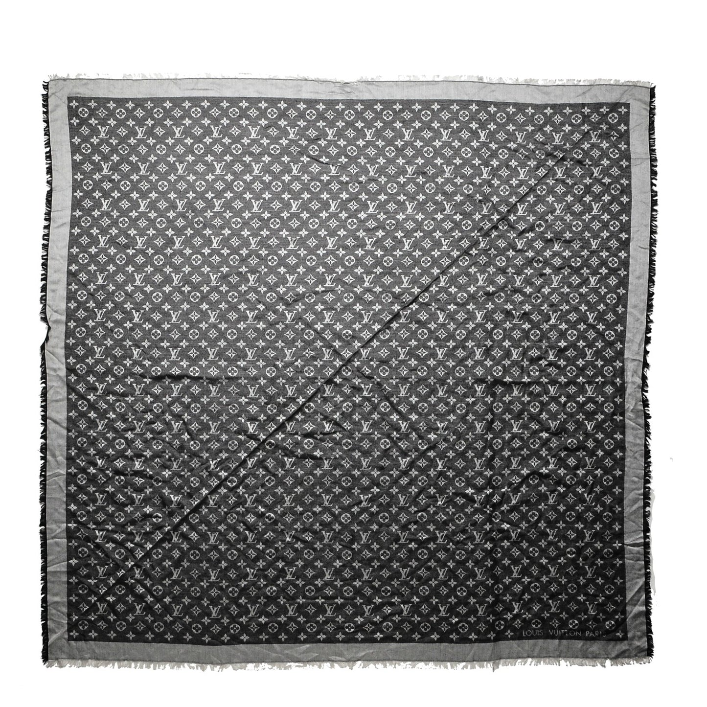 Silk Wool Monogram Denim Shawl Black