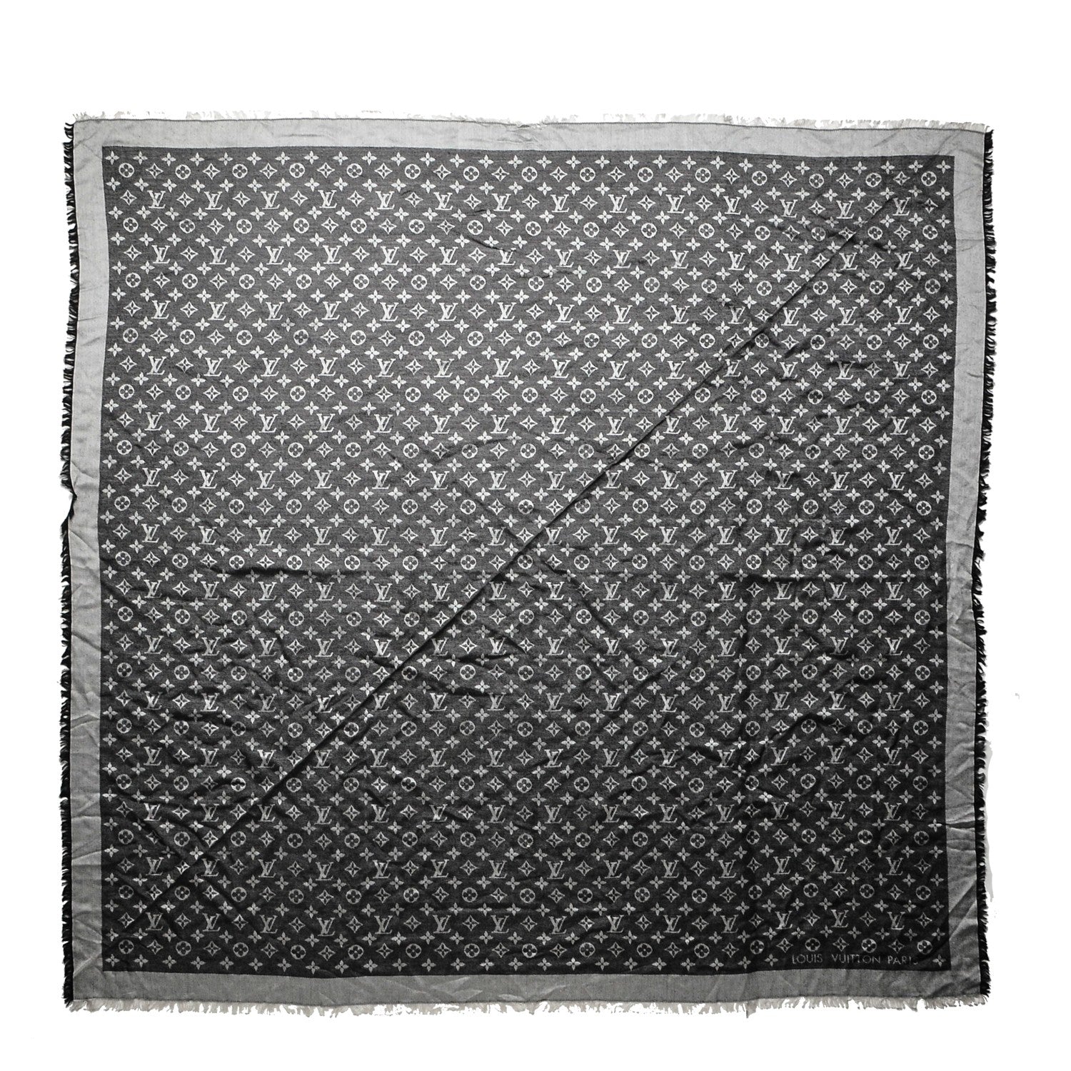 Louis Vuitton Silk Wool Monogram Denim Shawl Black 1 of 4