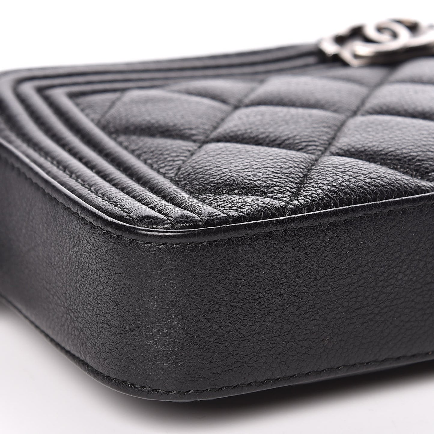 Calfskin Quilted Small Boy Clutch With Chain Black