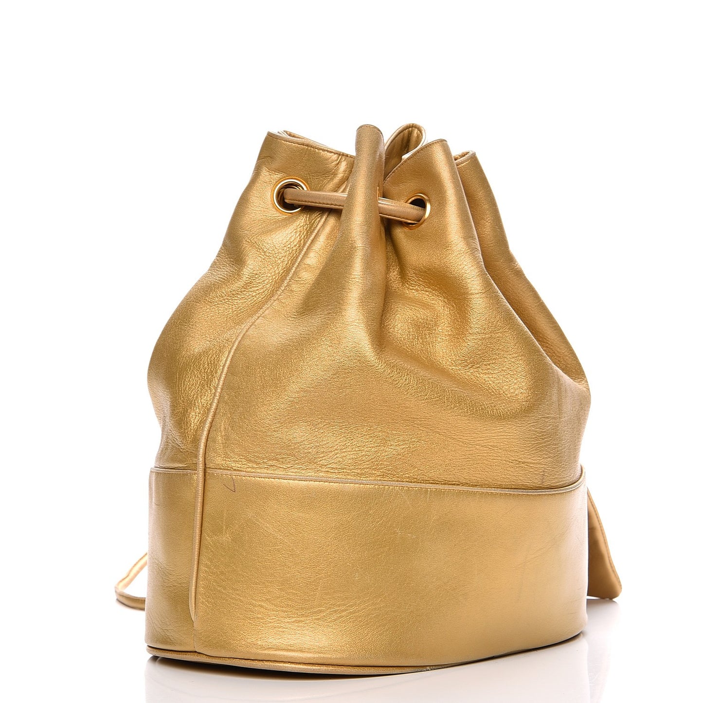 Metallic Lambskin CC Drawstring Shoulder Bag Gold