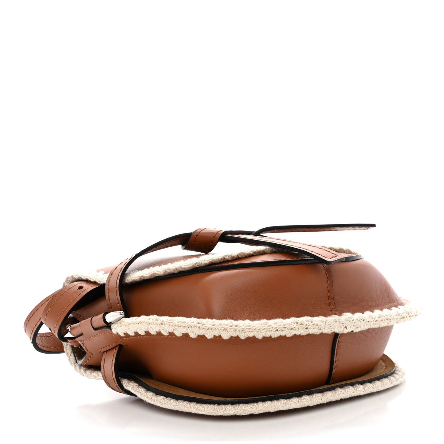 Calfskin Crochet Trim Small Gate Crossbody Bag Tan