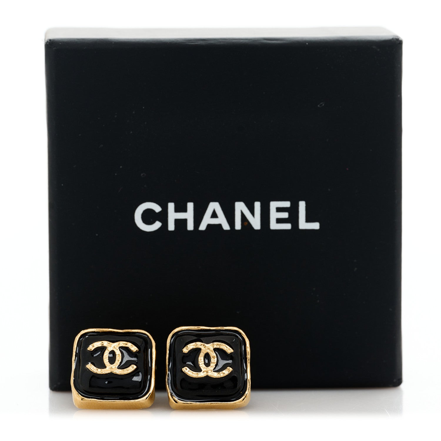 Chanel Resin CC Square Earrings Gold Black 5 of 5