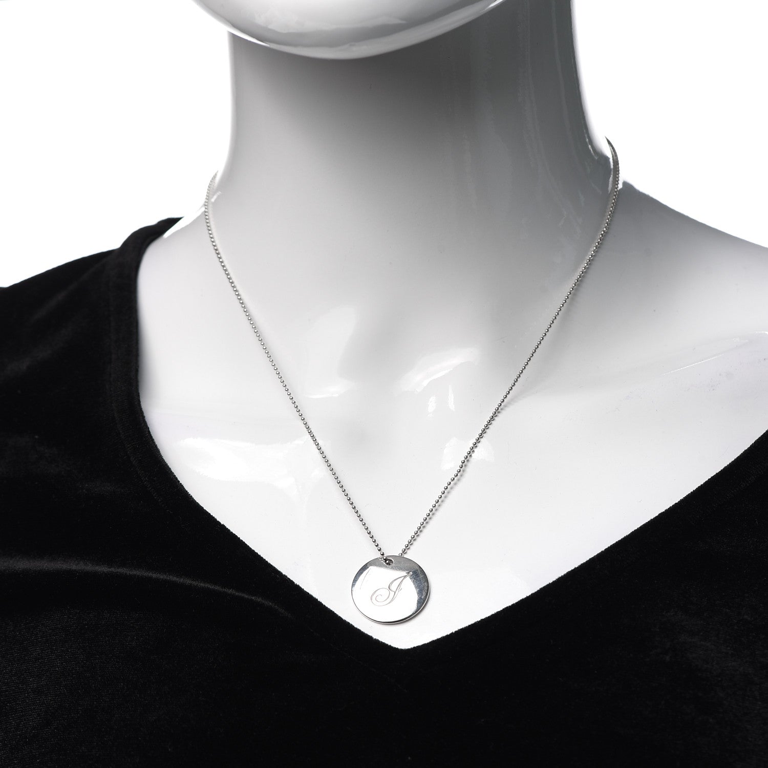 Tiffany Sterling Silver Letter J Disc Pendant Necklace 2 of 6