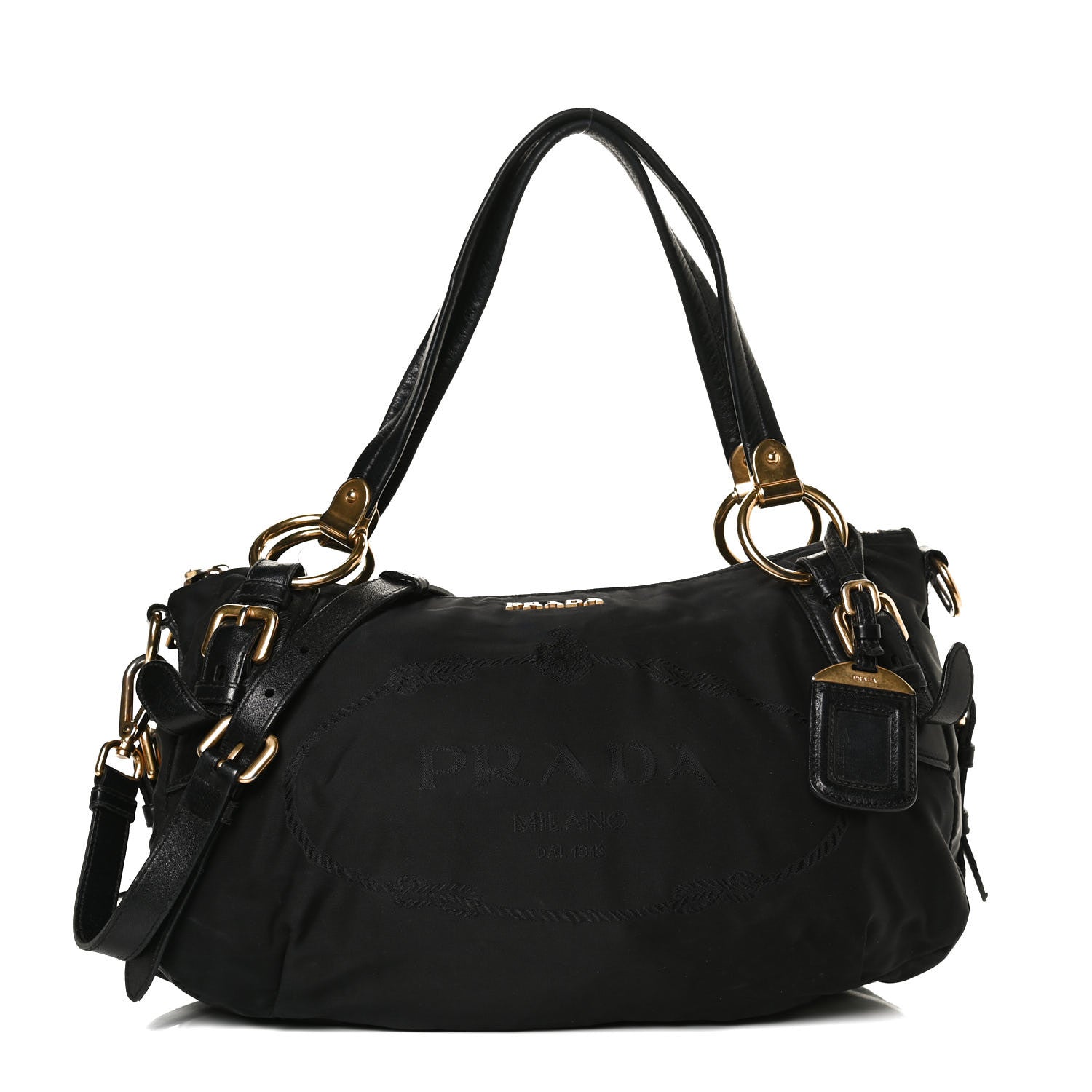 Prada Tessuto Nylon Jacquard Logo Aviator Satchel Black 1 of 17
