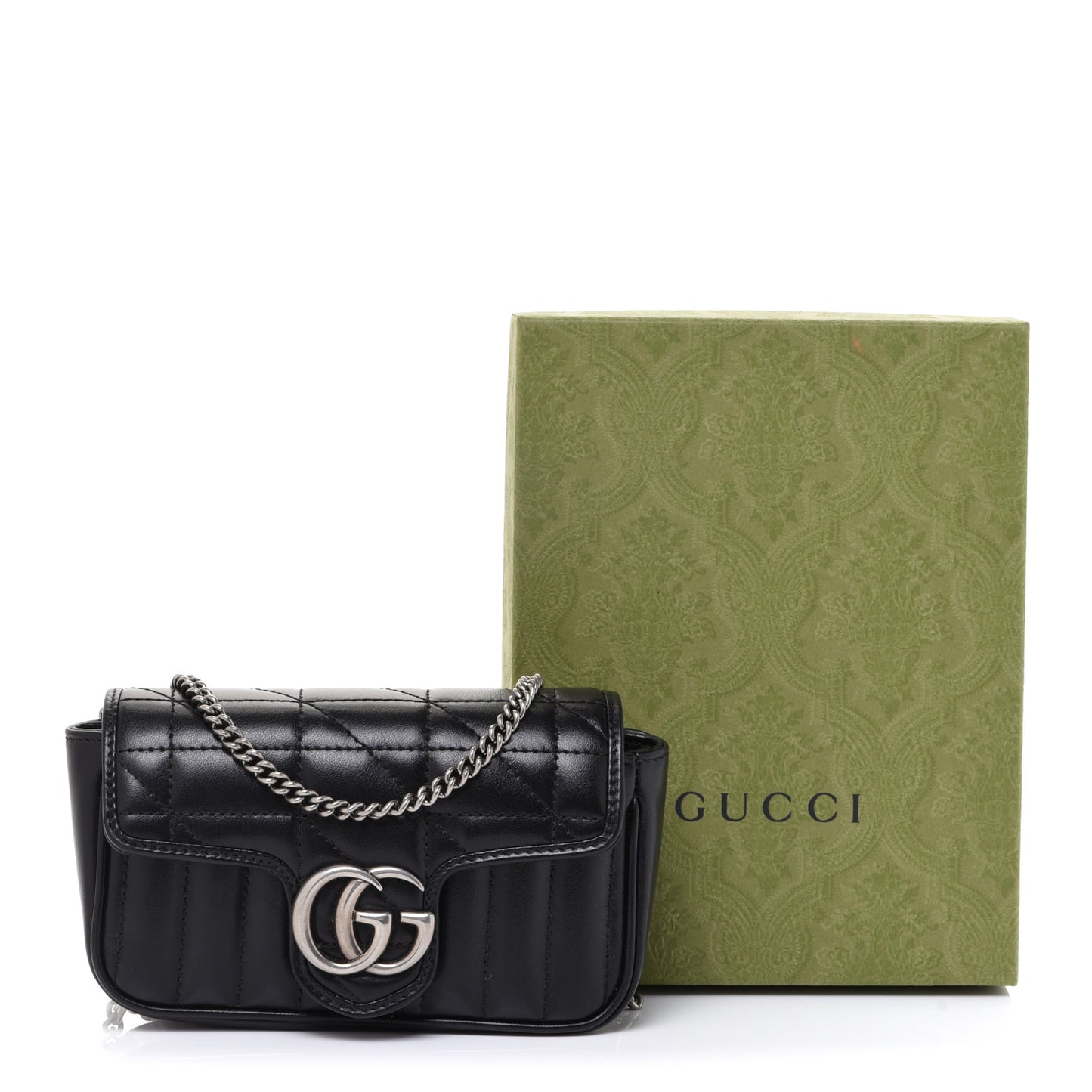Calfskin Matelasse Aria Super Mini GG Marmont Shoulder Bag Black