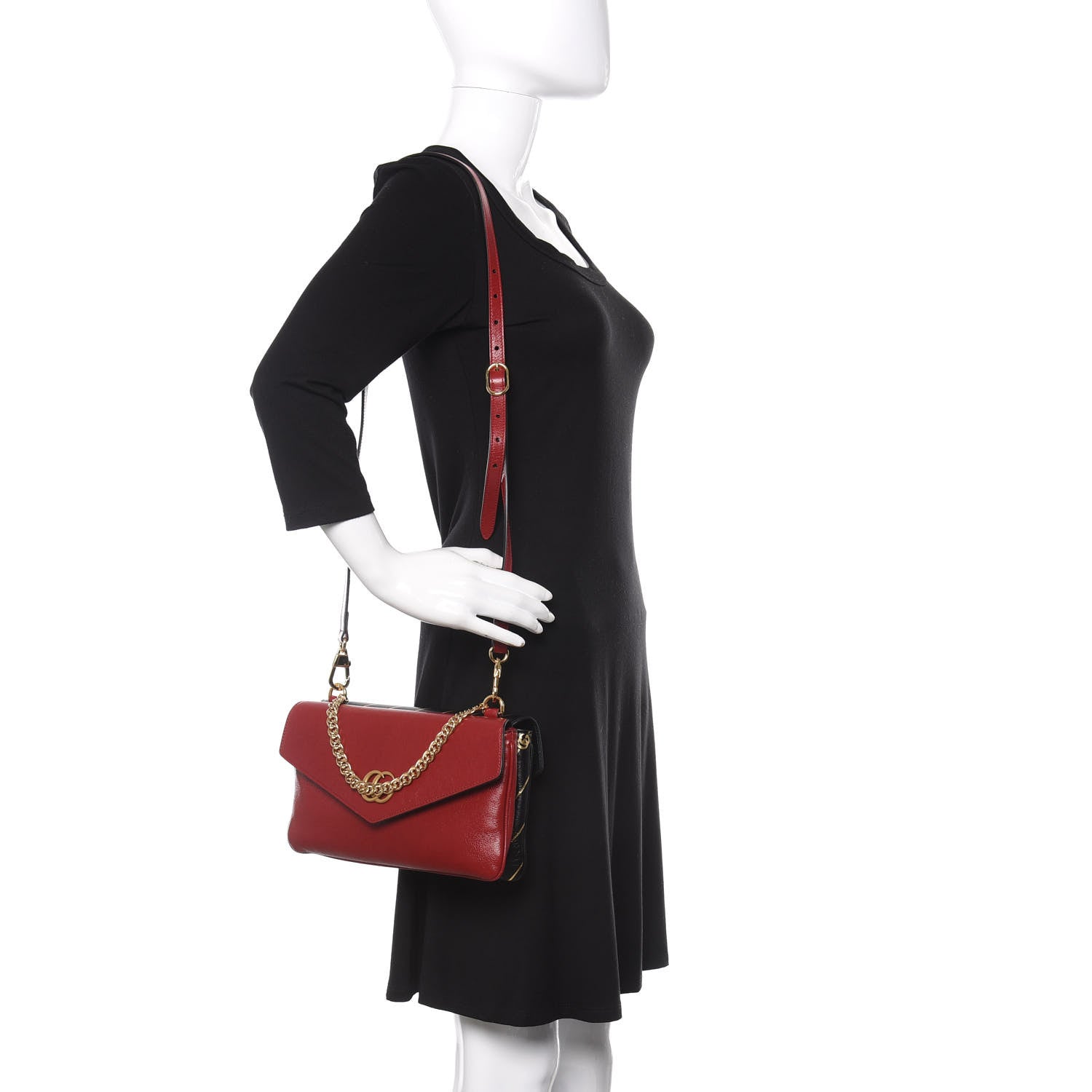 Gucci Calfskin Diagonal GG Medium Thiara Double Envelope Shoulder Bag Black Red 2 of 10