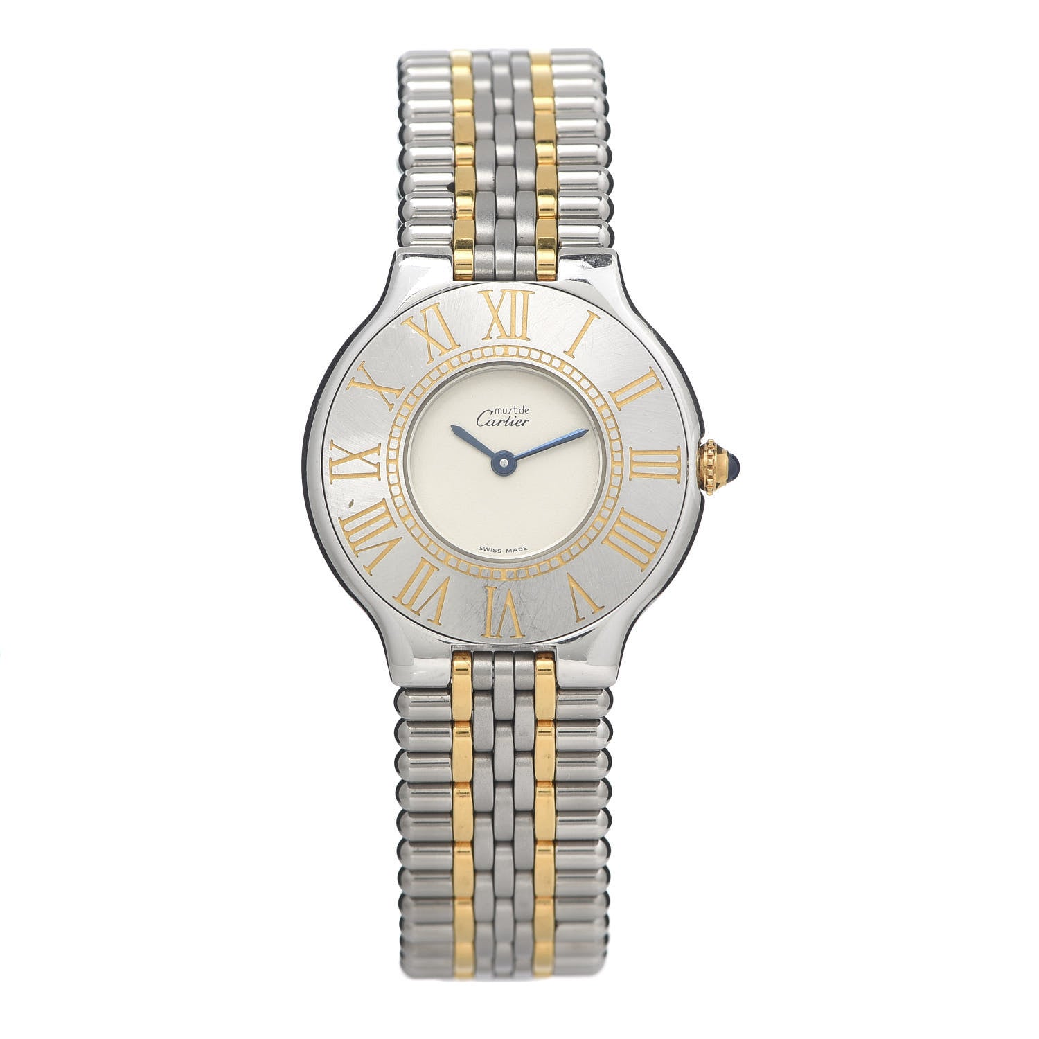 Cartier Stainless Steel 18K Yellow Gold 31mm Must De 21 Bullet Link Quartz Watch 1 of 5