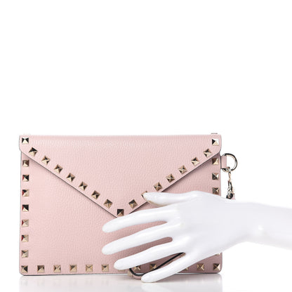 Valentino Garavani Pebbled Calfskin Medium Rockstud Envelope Flat Wristlet Pouch Water Rose 2 of 9