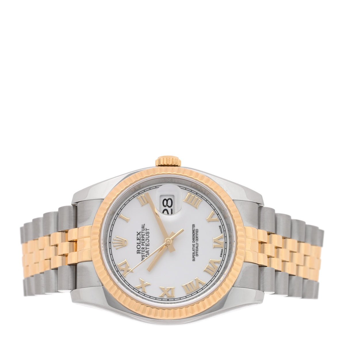 Rolex Stainless Steel 18K Yellow Gold 36mm Oyster Perpetual Datejust Watch White Roman 116233 2 of 5
