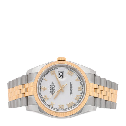 Rolex Stainless Steel 18K Yellow Gold 36mm Oyster Perpetual Datejust Watch White Roman 116233 2 of 5