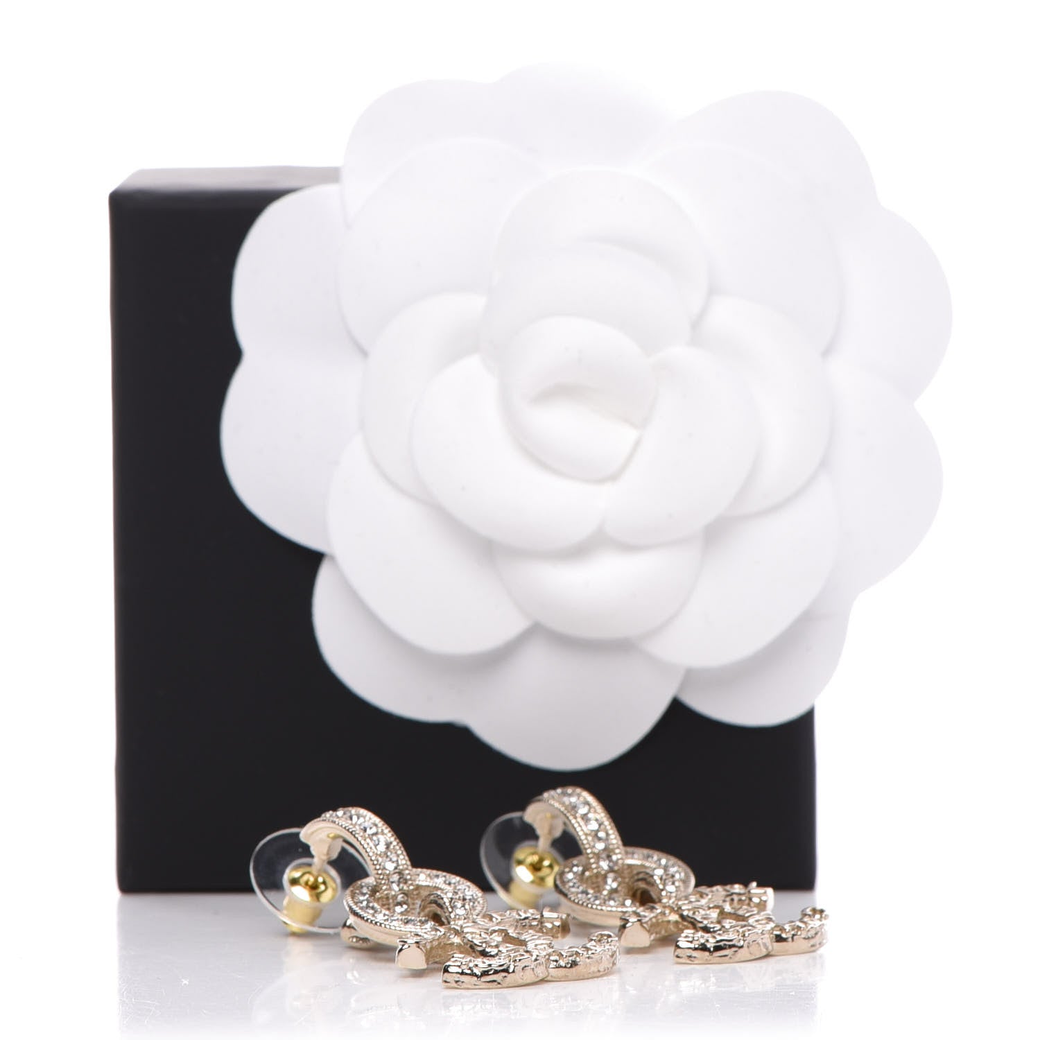 Chanel Crystal CC Drop Earrings Gold 5 of 5