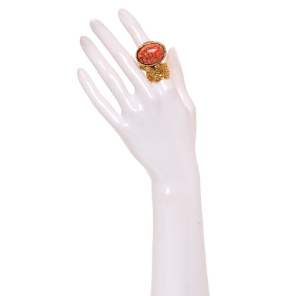 Saint Laurent Glass Cabochon Arty Ovale Ring 9 Gold Coral 2 of 4