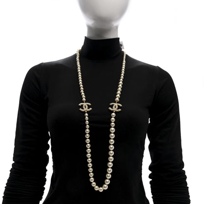 Chanel Crystal Pearl CC Long Necklace Gold 2 of 5