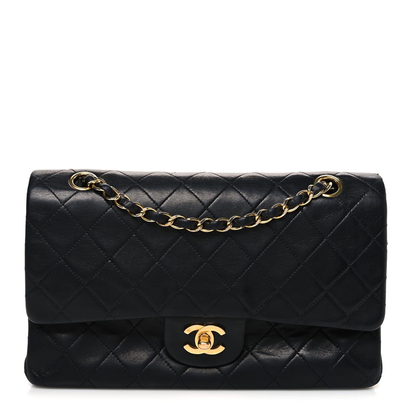 Lambskin Quilted Medium Double Flap Black