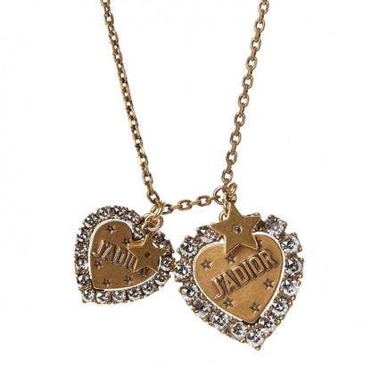 Christian Dior Metal Double Heart J'adior Necklace Aged Gold 6 of 7