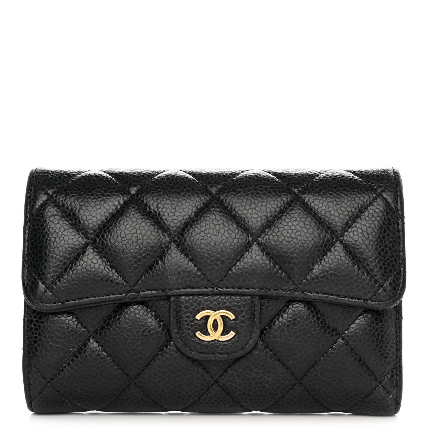 Caviar Quilted Medium Flap Wallet Black