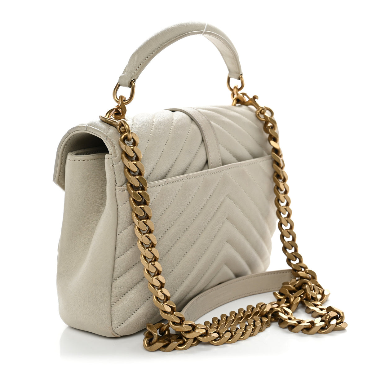 Sheepskin Matelasse Chevron Monogram Medium College Bag Crema Soft