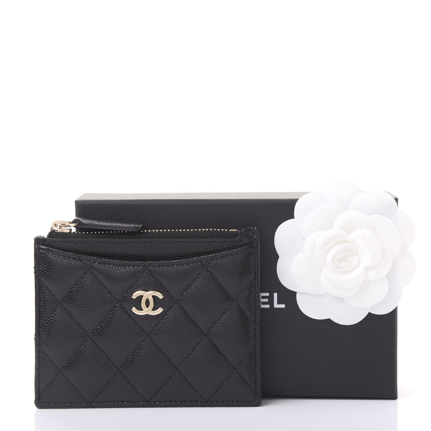 Caviar Quilted CC Zip Card Holder Black
