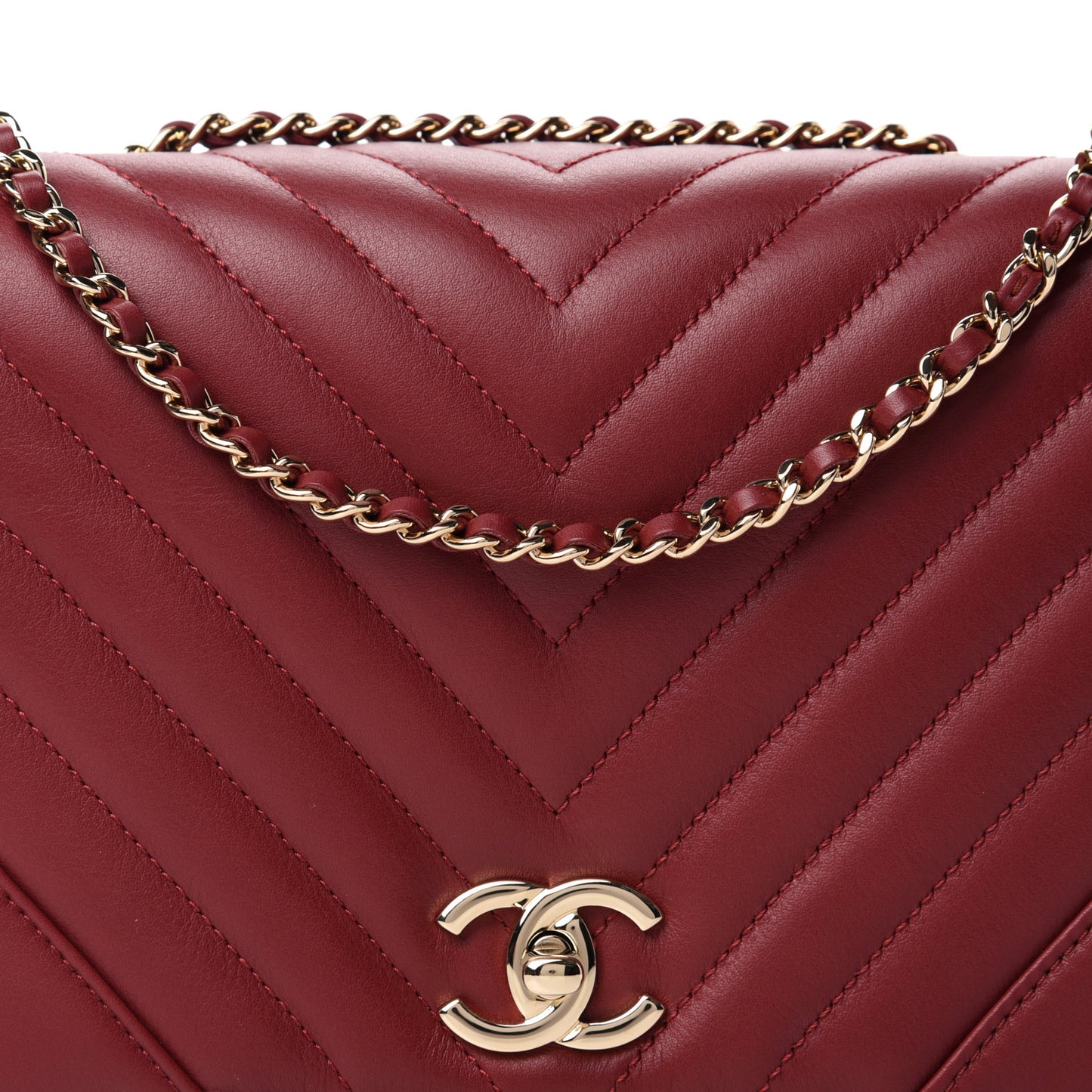 Calfskin Chevron Quilted Small Statement Flap Red