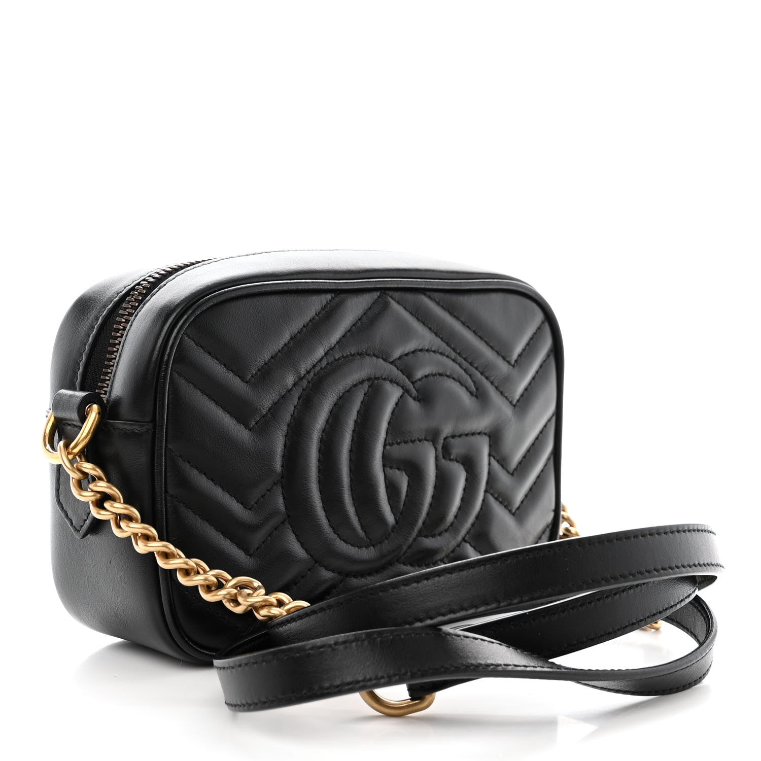 Gucci Calfskin Matelasse Mini GG Marmont Chain Shoulder Bag Black 3 of 10