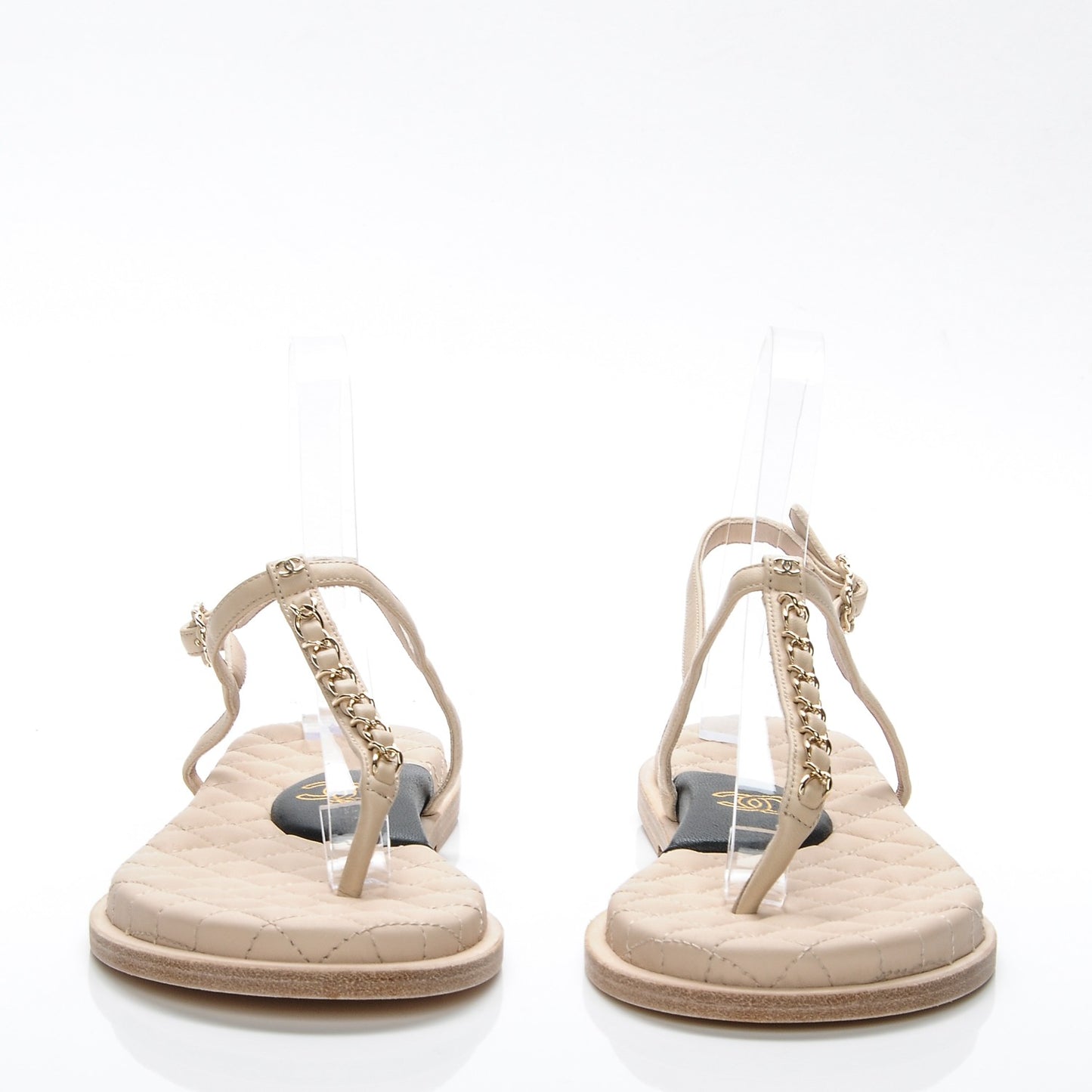 Lambskin CC Chain Thong Sandals 39 Beige