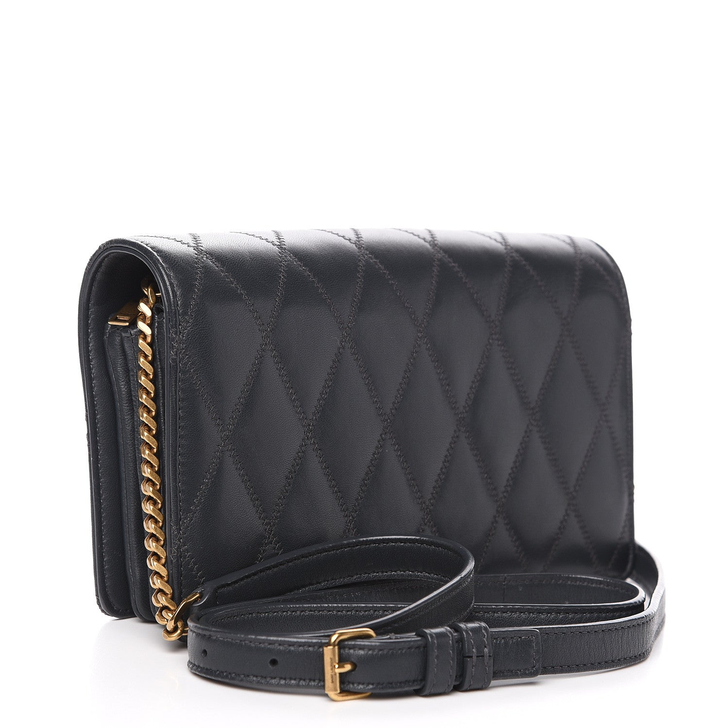 Saint Laurent Lambskin Diamond Quilted Monogram Angie Chain Bag Dark Smog 2 of 11