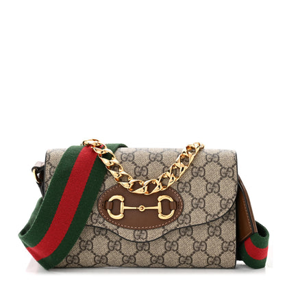 Gucci GG Supreme Monogram Azalea Calfskin Web Mini Horsebit 1955 Chain Shoulder Bag Beige Ebony Brown Sugar 1 of 9
