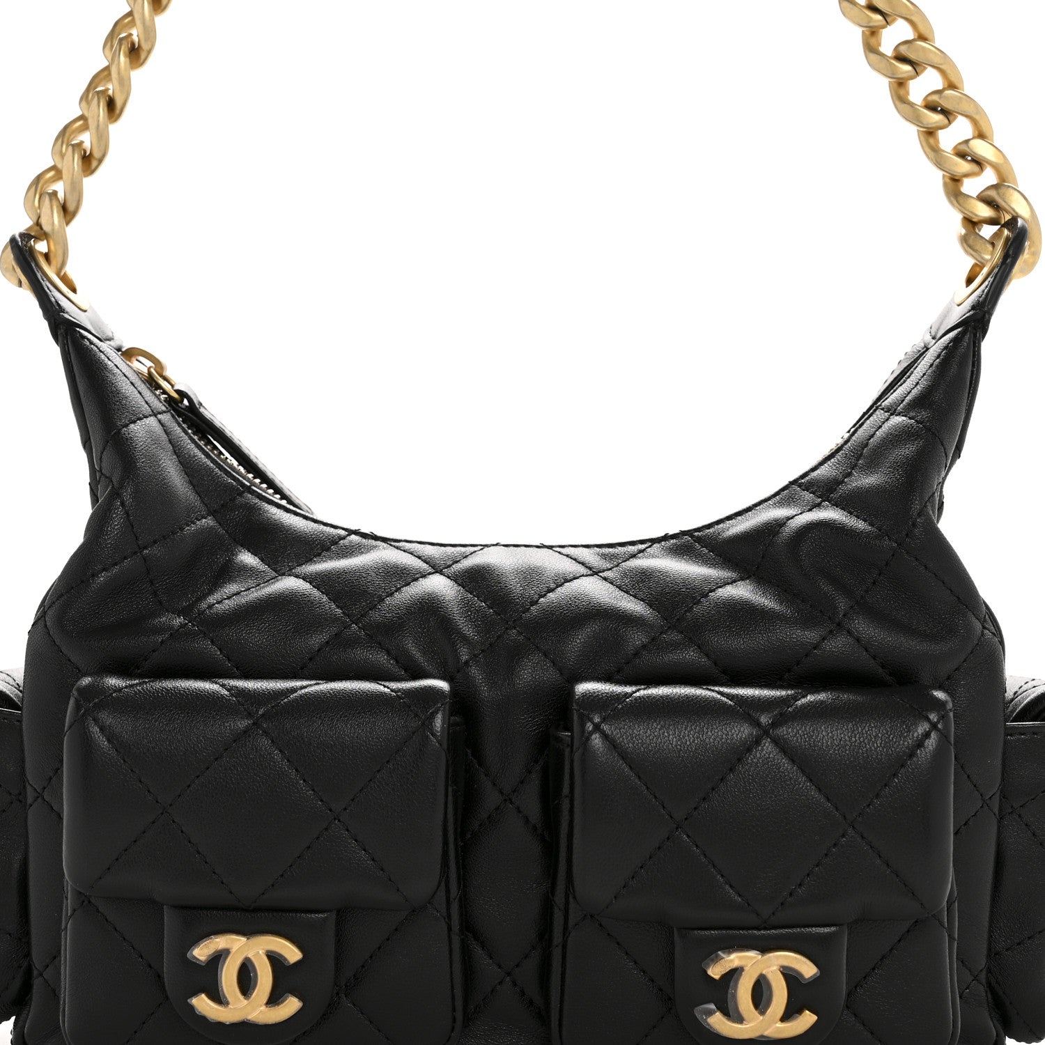 Chanel Shiny Lambskin Quilted Trendy Pockets Hobo Black 8 of 10