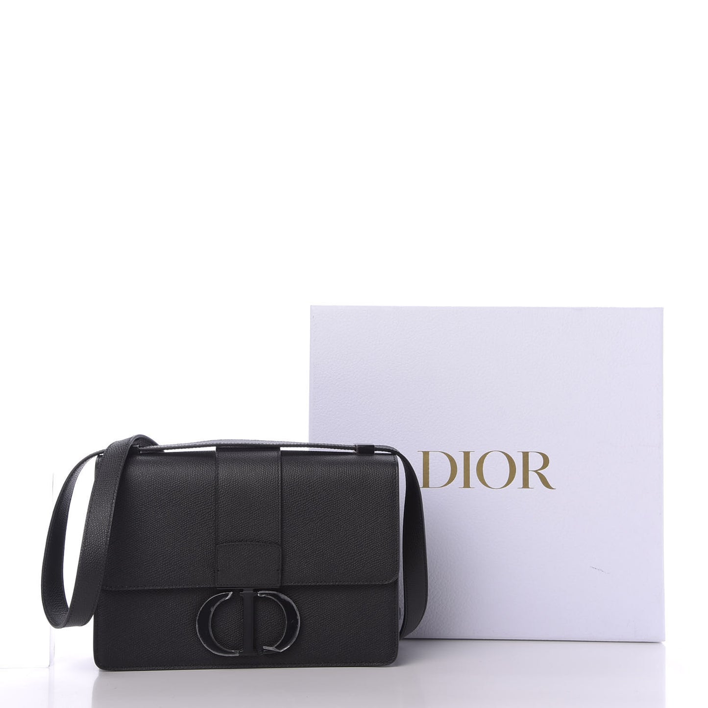 Ultra Matte Grained Calfskin 30 Montaigne Flap Bag Black