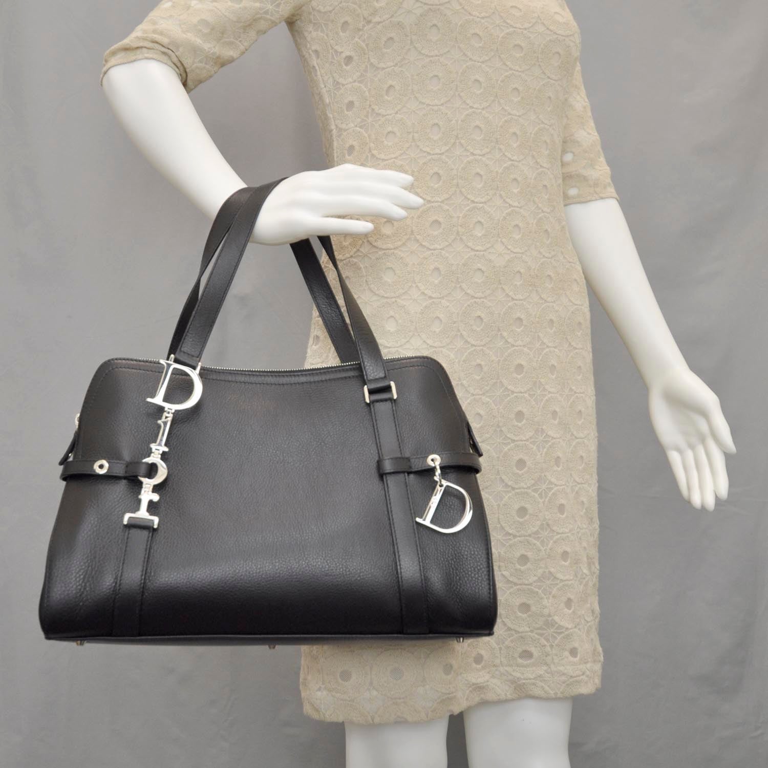 Christian Dior Leather Logo Charms Satchel Black 2 of 9