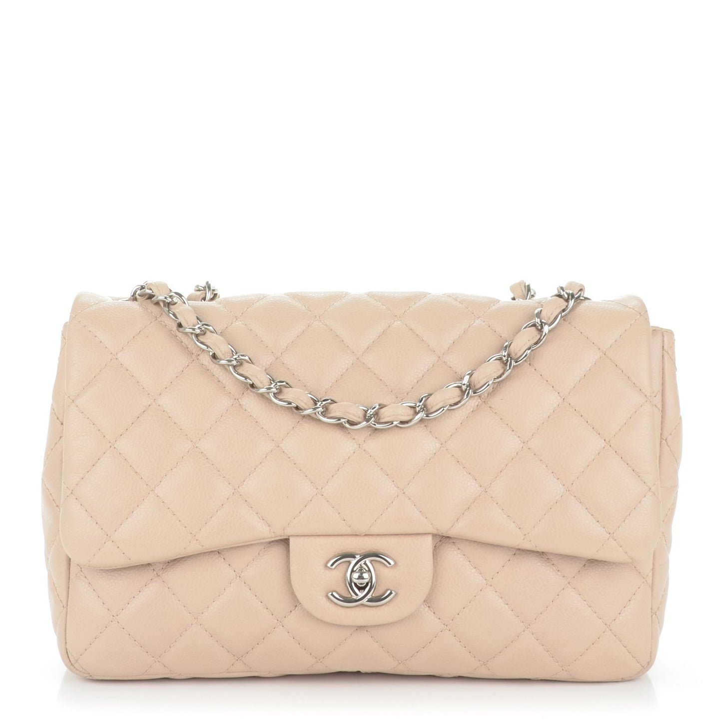 Washed Caviar Quilted Jumbo Single Flap Beige Clair