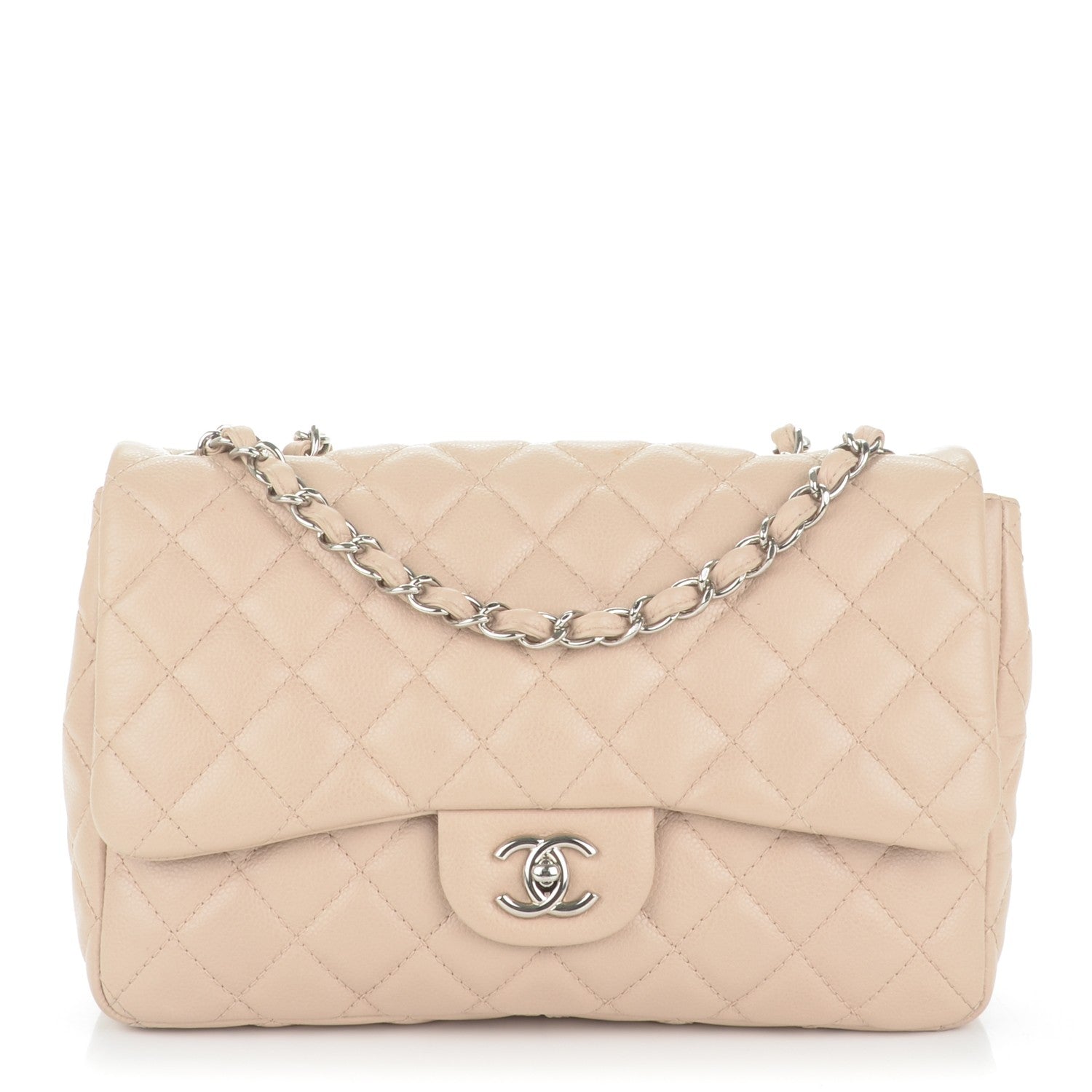 Chanel Washed Caviar Quilted Jumbo Single Flap Beige Clair 1 of 8