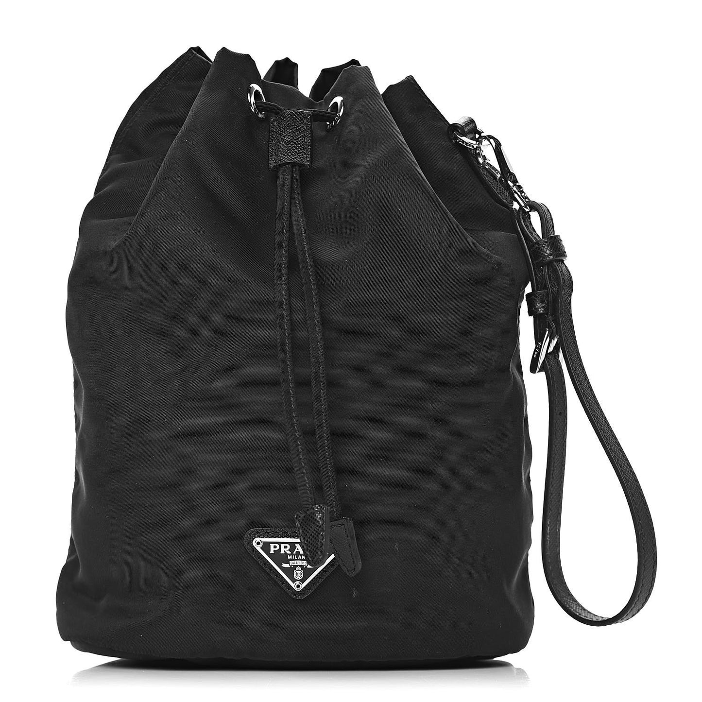 Saffiano Tessuto Nylon Vela Bucket Wristlet Black