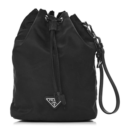 Prada Saffiano Tessuto Nylon Vela Bucket Wristlet Black 1 of 12