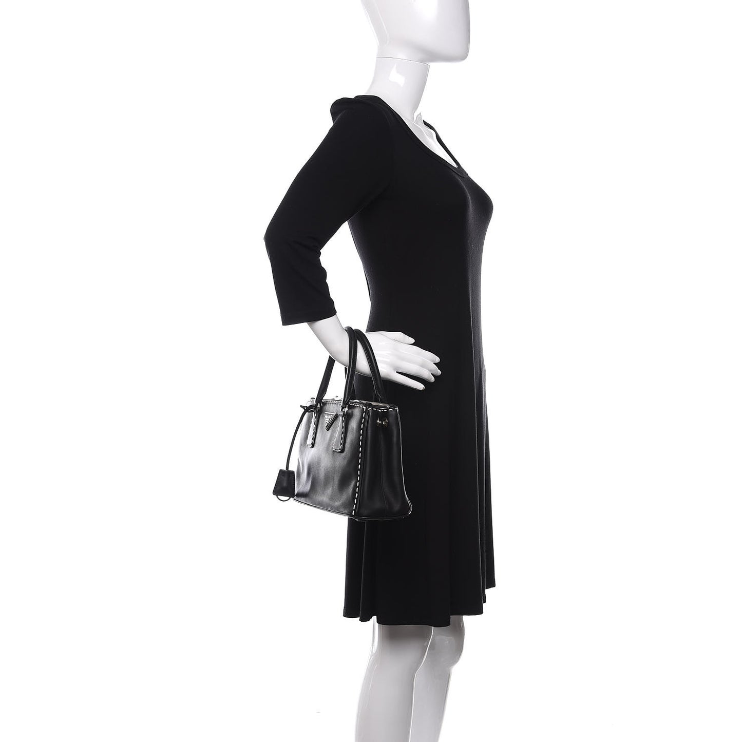 City Calf Mini Hand Stitched Galleria Double Zip Tote Black