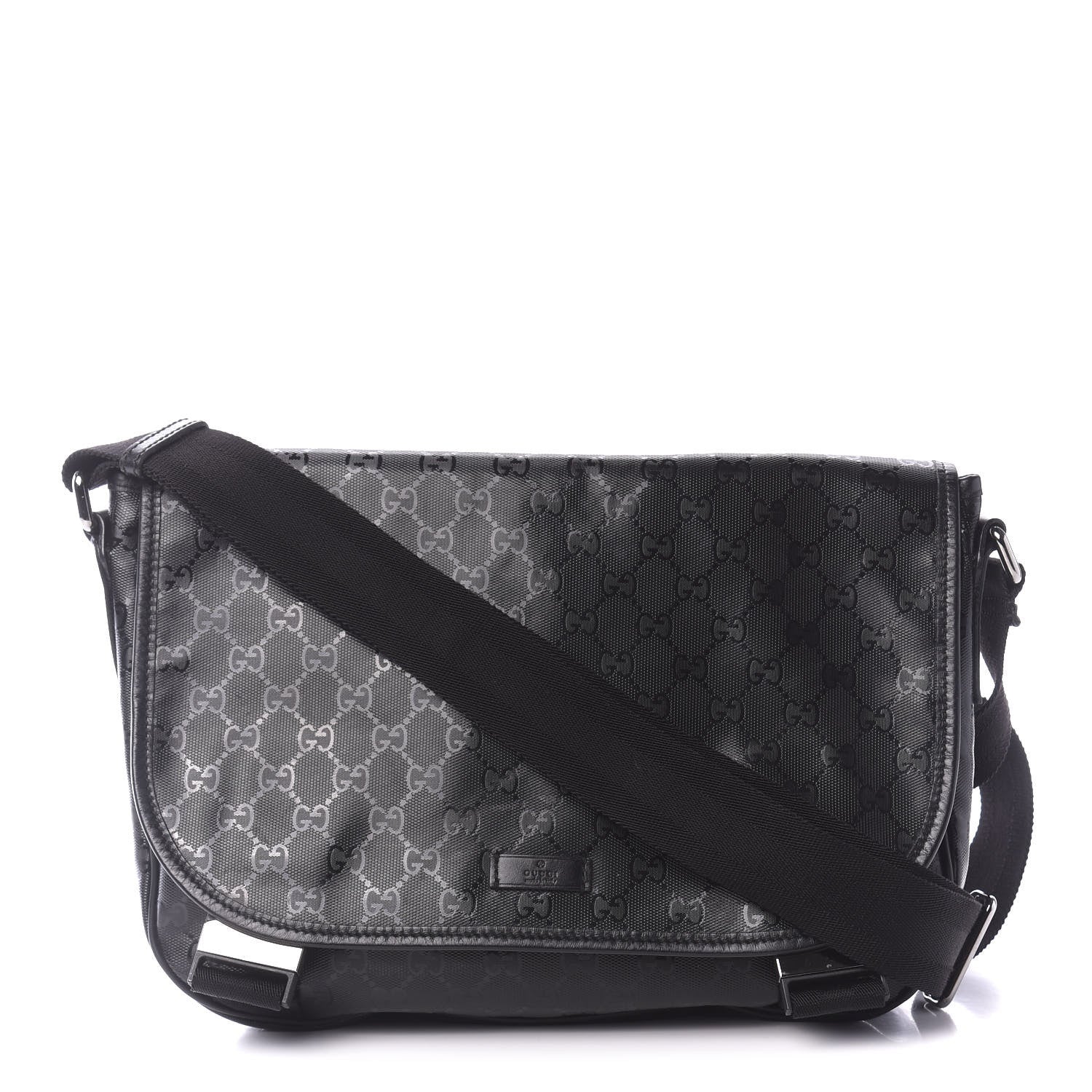 Gucci Imprime Monogram Medium Double Buckle Flap Messenger Bag Black 1 of 9