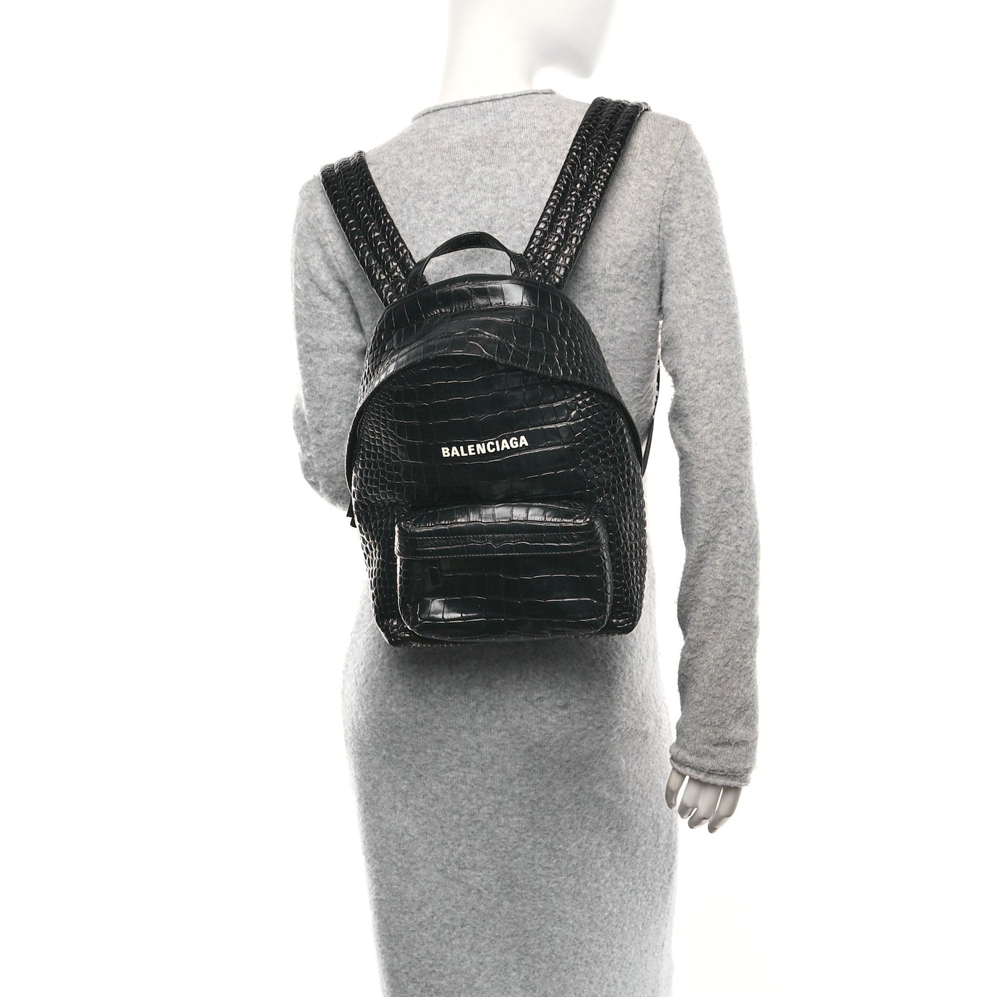 Calfskin Logo Crocodile Embossed Small Everyday Backpack Black