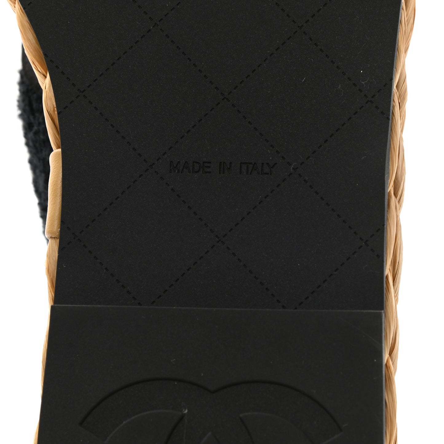 Terry Cloth Raffia CC Logo Thong Sandals 35 Black