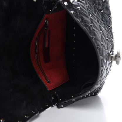Valentino Garavani Craquele Nappa Medium Rockstud Spike Shoulder Bag Black 5 of 9
