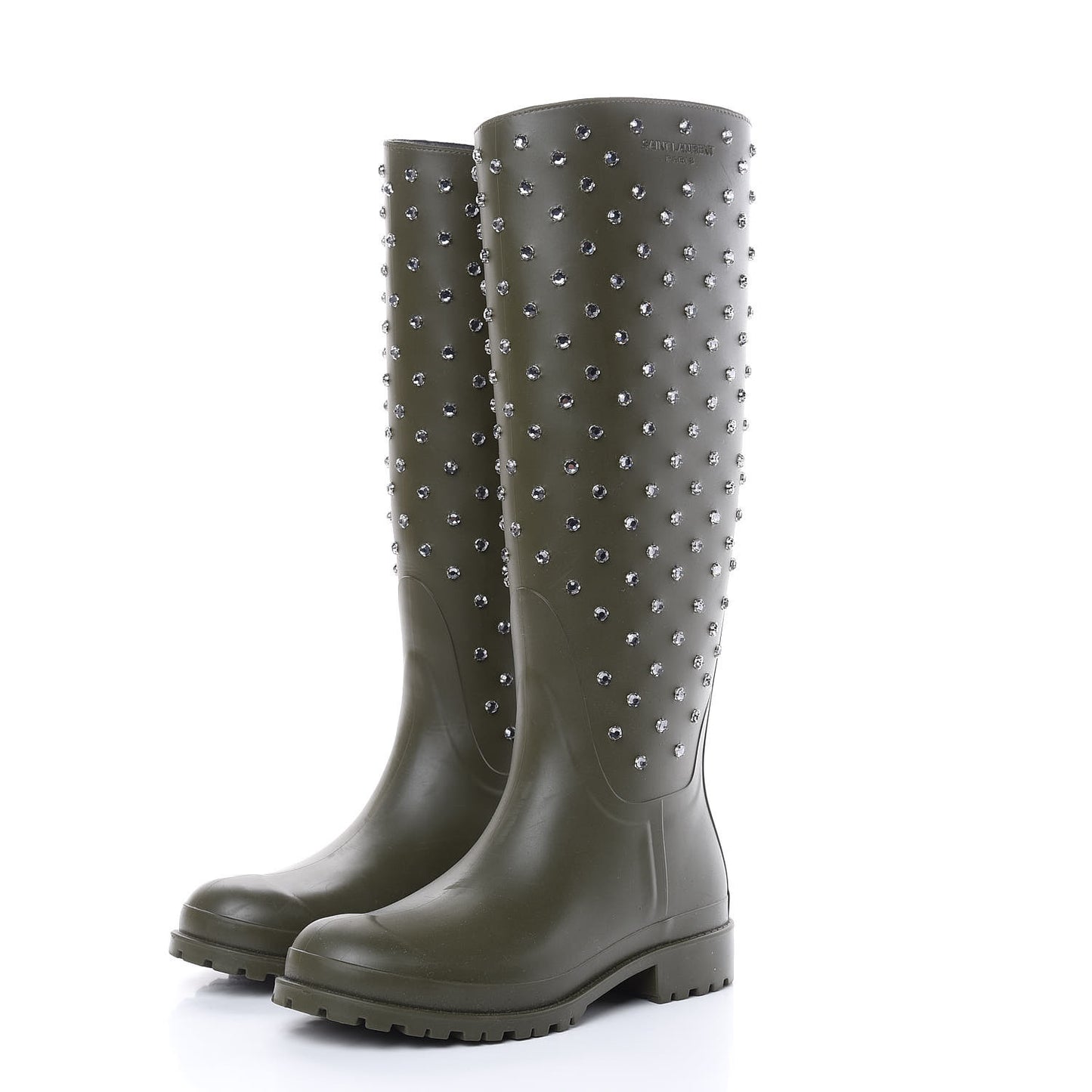 Rubber Studded Festival Rain Boots 37 New Kaki Fonce