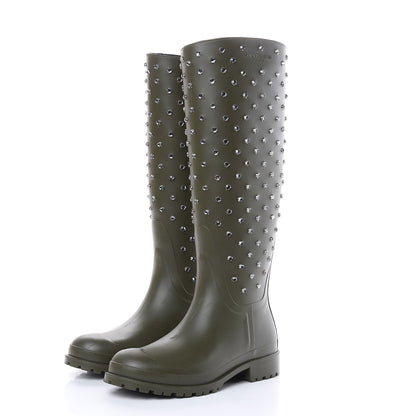 Saint Laurent Rubber Studded Festival Rain Boots 37 New Kaki Fonce 3 of 9