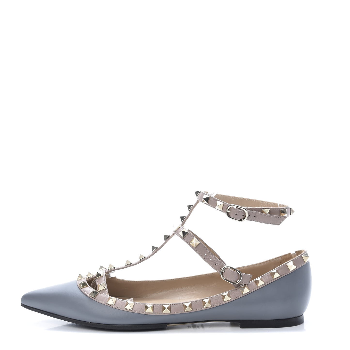 Nappa Rockstud Cage Ballerina Flats 41 Stone Poudre
