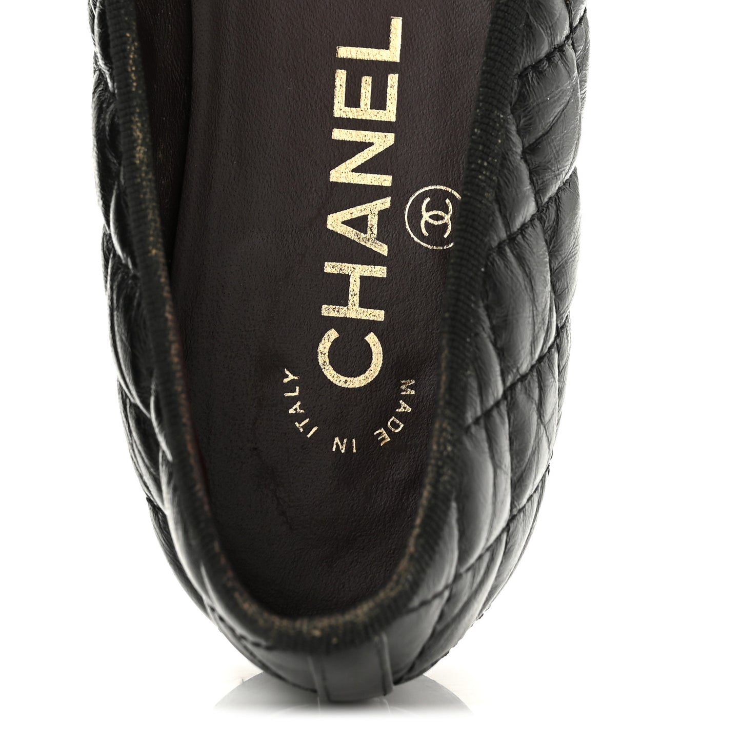 Aged Calfskin Quilted CC Cap Toe Ballerina Flats 37.5 Black