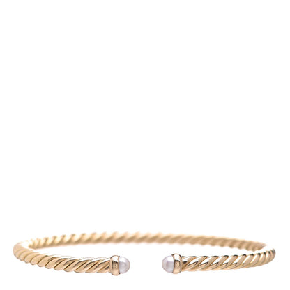 David Yurman 18K Yellow Gold Pearl 4mm Cablespira Bracelet 1 of 8