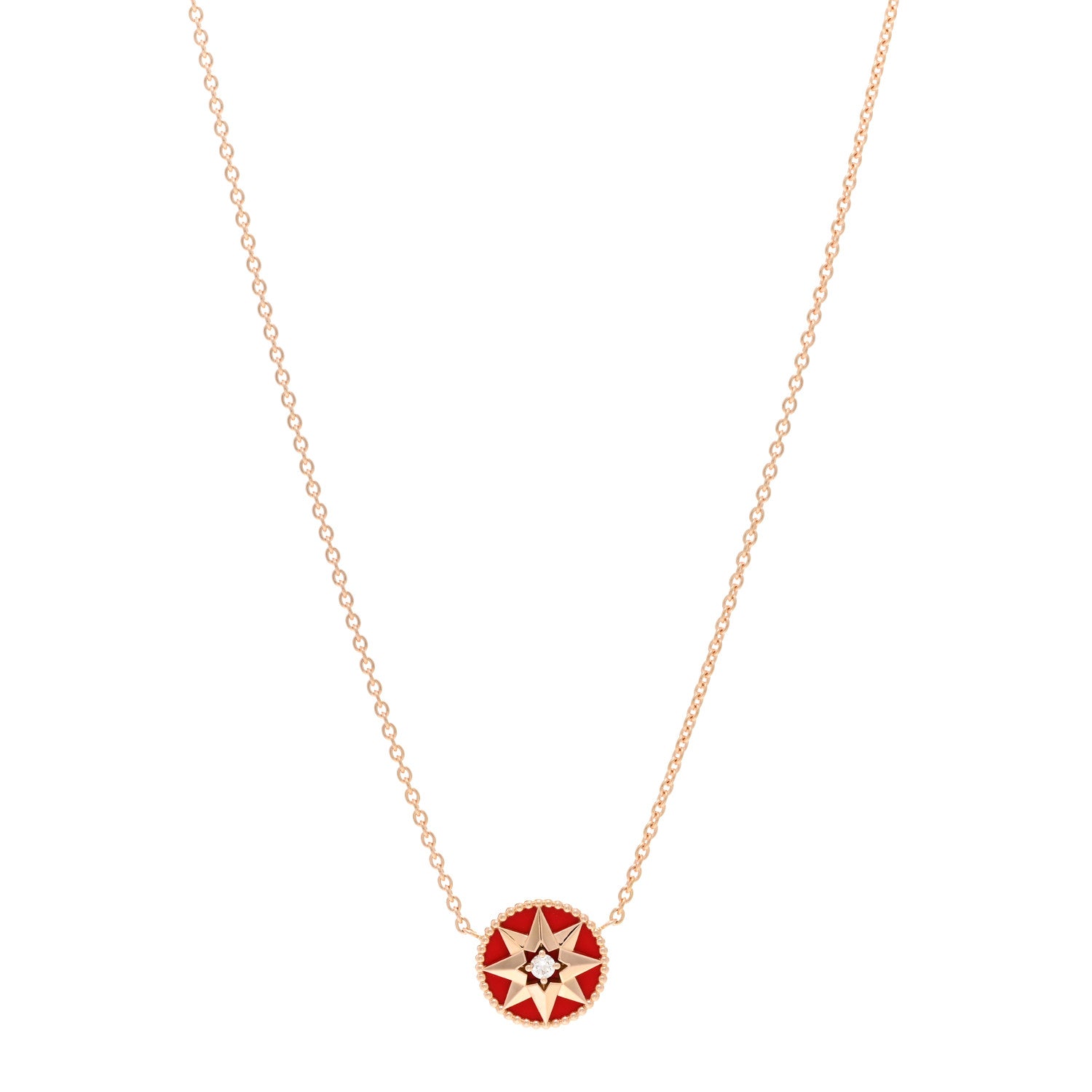 Christian Dior 18K Rose Gold Diamond Resin Rose Des Vents Necklace Red 1 of 4